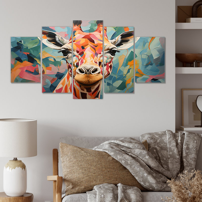 Portrait de girafe orange et vert - ensemble d'art mural multi-panneaux