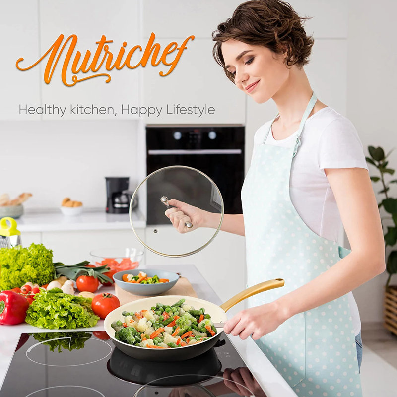NutriChef 14" Black and Gold Nonstick Ceramic Fry Pan