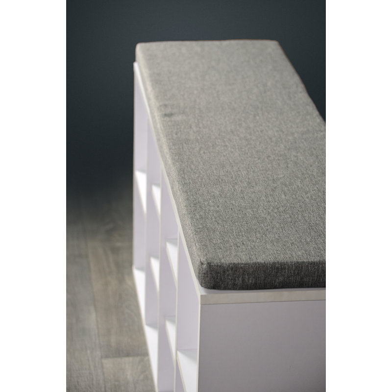 Gray Upholstered Shoe Storage Bench with 10 Compartments