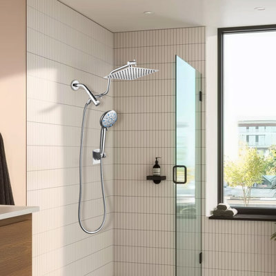 Pommes de douche 8 pouces avec douchette à 9 réglages et bras courbé réglable chromé