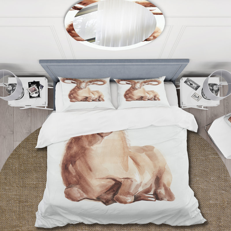 Portrait of Wild Ram avec Mighty Horns II - Ensemble de housse de couette Farmhouse - Microfibre de polyester