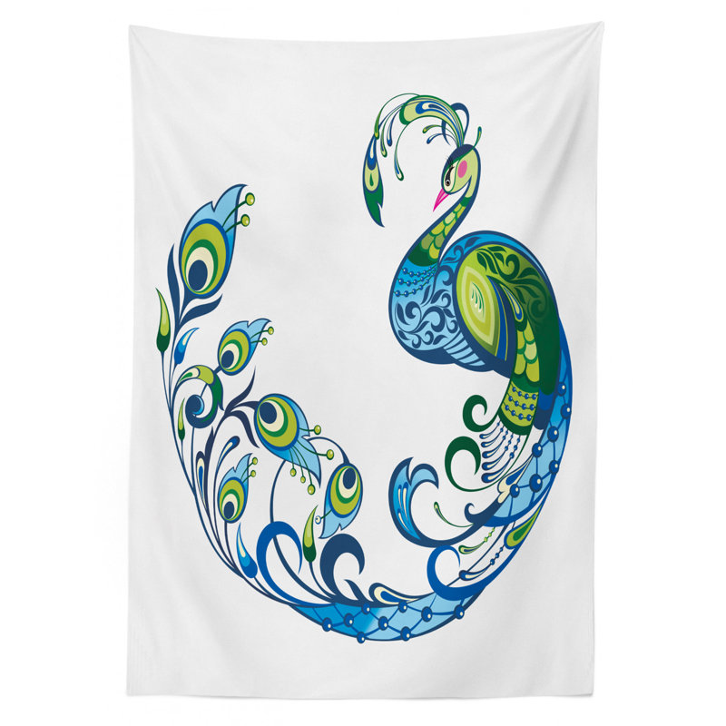 Ambesonne Peacock Tablecloth, Peacock Colorful Fashion Curvy Pattern Tropical Summer Blossom Flourish, Rectangular Table Cover For Dining Room Kitchen Decor, 52" X 70", Blue Green Pink