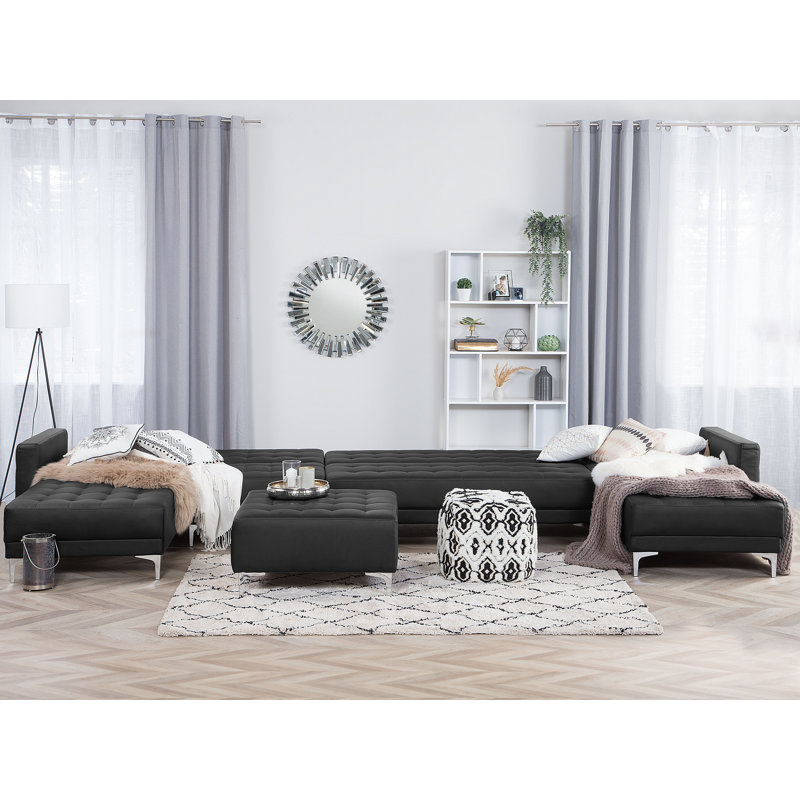 Finnegan 6 Seater Faux Leather Sofa Bed, Black