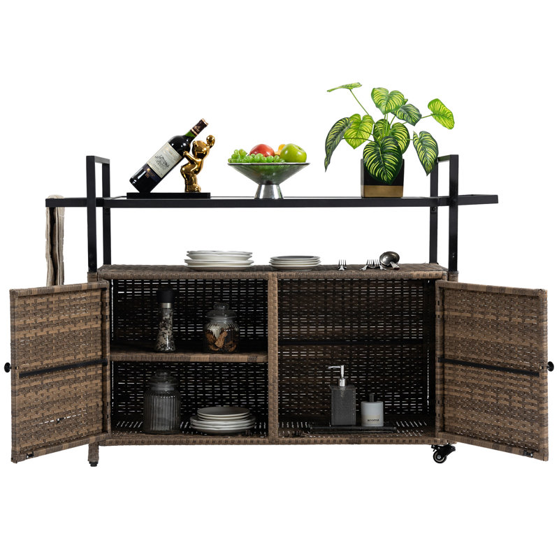 Chariot-bar d'extérieur en osier (sans tabouret inclus)