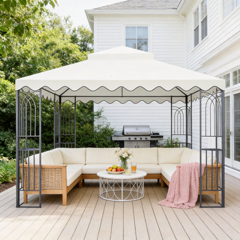 Beige 10'x10' Double-Tier Gazebo Replacement Canopy, Top Only, White, Beige