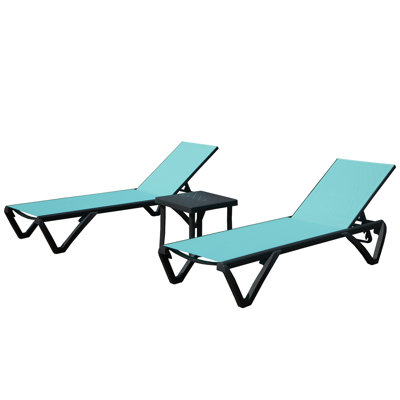 Chaise longue d'extérieur en aluminium avec table d'appoint, dossier réglable à 5 positions et roues pour la détente sur le patio, la plage et la piscine