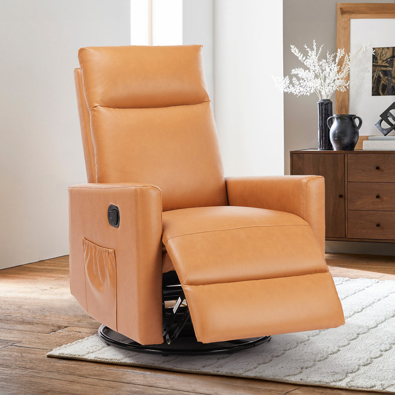 Ebern Designs 3-Position Manual Recliner with Side Pockets , Light Brown Faux Leather