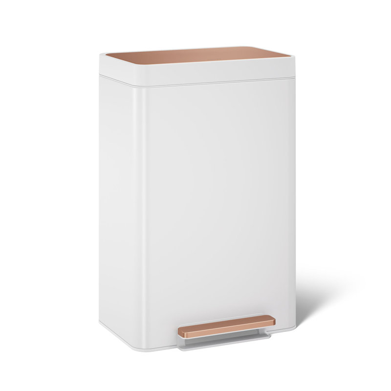 Poubelle de cuisine en acier inoxydable avec couvercle à fermeture silencieuse 13 gallons, Blanc / Cuivre, 13 Gallon