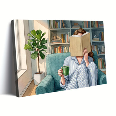 Cozy Home, lecture, aquarelle, reproduction d'art sur toile tendue
