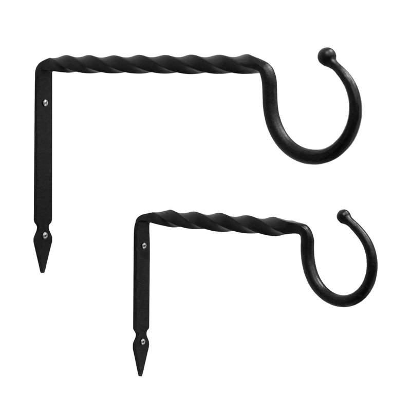 14-Inch Black Wrought Iron Wall Bracket Hook