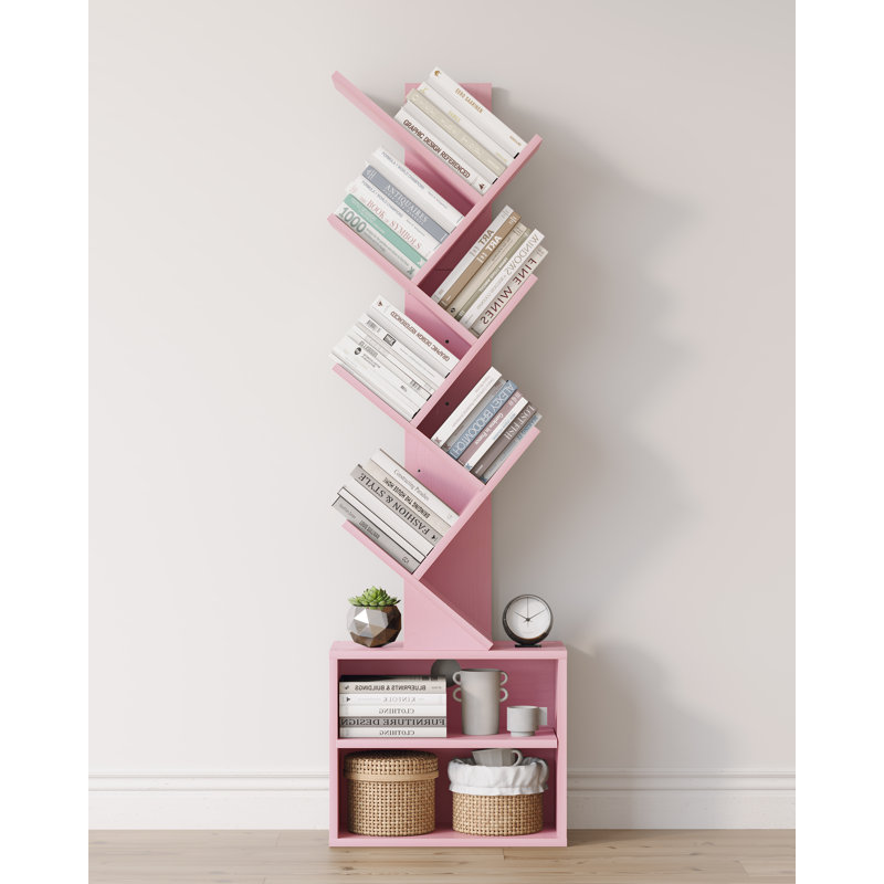 Bibliothèque de rangement à 6 niveaux avec tablettes, Rose