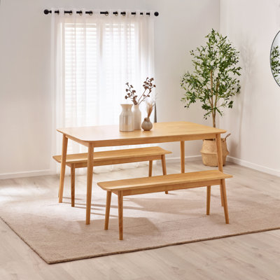 Drea Wooden Dining Table Set with 2 Soild Wood Benches - Traditional Farmhouse Kitchen Style