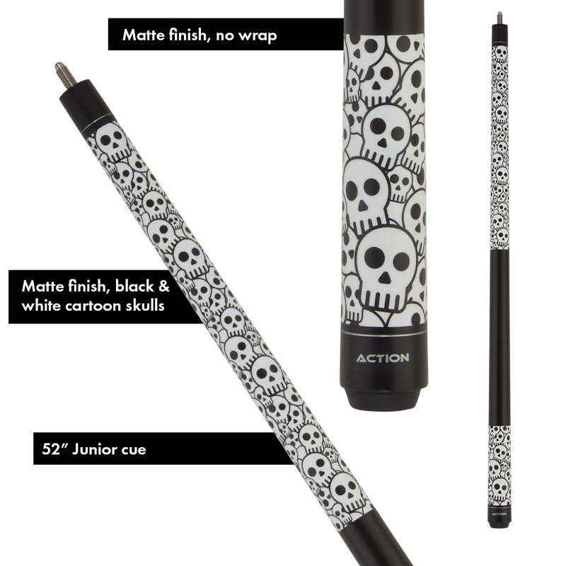 Junior 52" Matte Black and White Skull Pool Cue