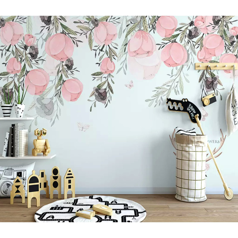 Papier peint amovible rétro avec fleur de vigne rose rétro, L 9 po x l 15 po