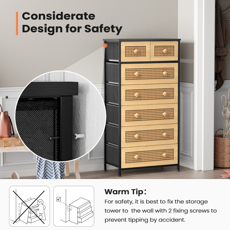 Kirklan 7 Drawer Storage Chest, Black/Nature, Black/Nature