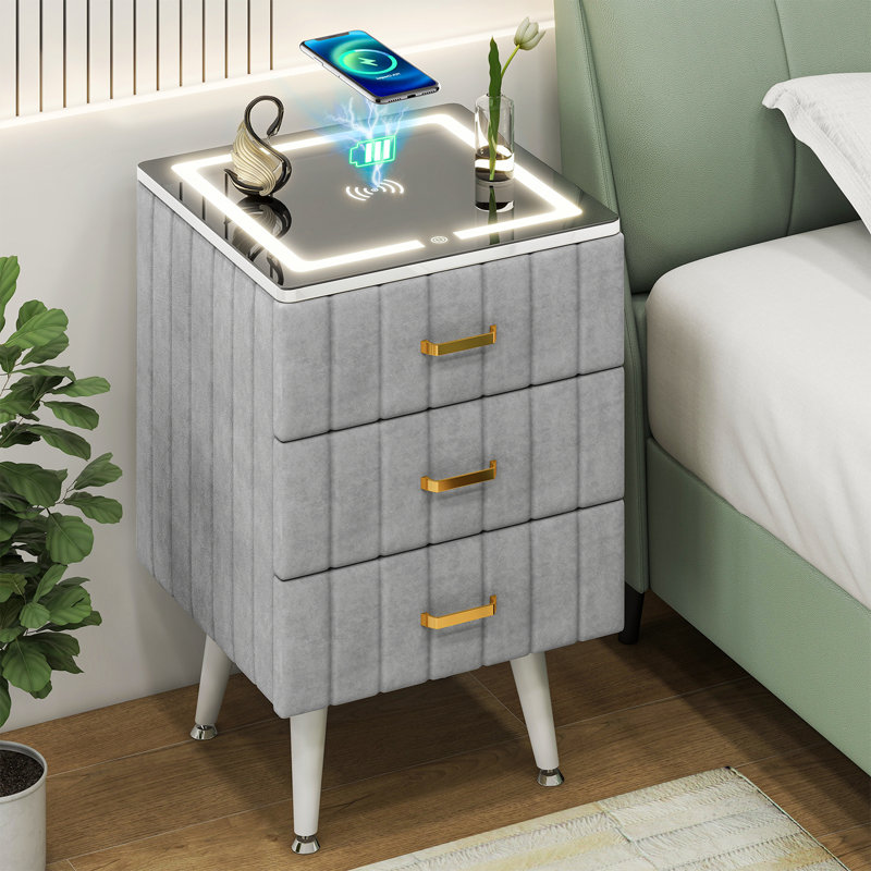 Table d'appoint moderne avec 3 tiroirs, velours, facile à installer, Gris