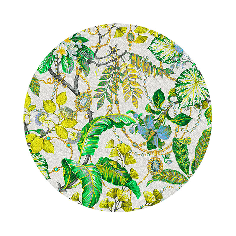 Plumeria Natural Vegan Leather Round Coasters, Lemon