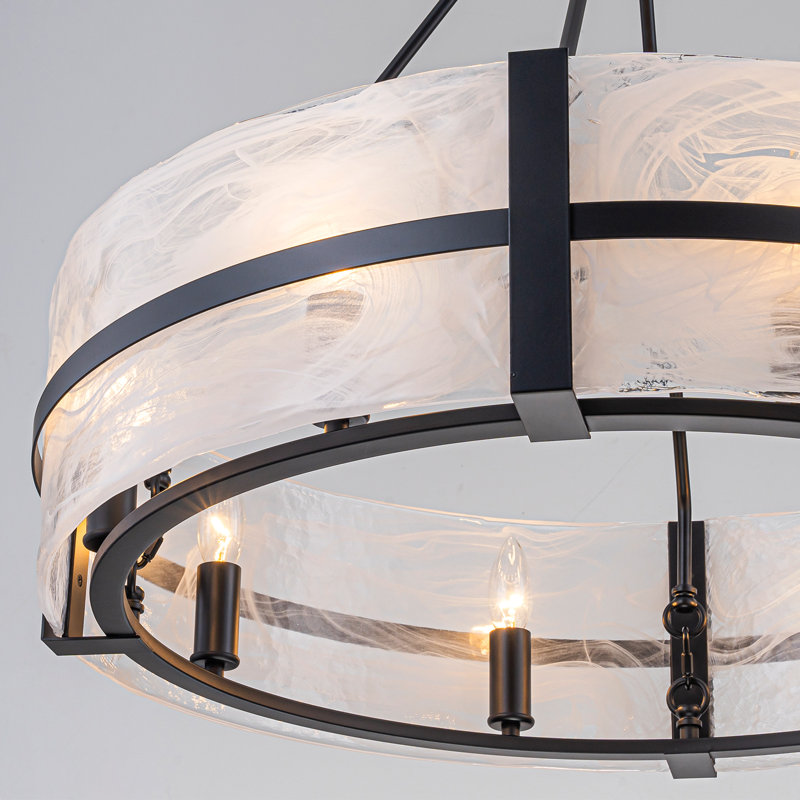 Lustre tambour 8 lumières à intensité variable, Noir mat, Blanc