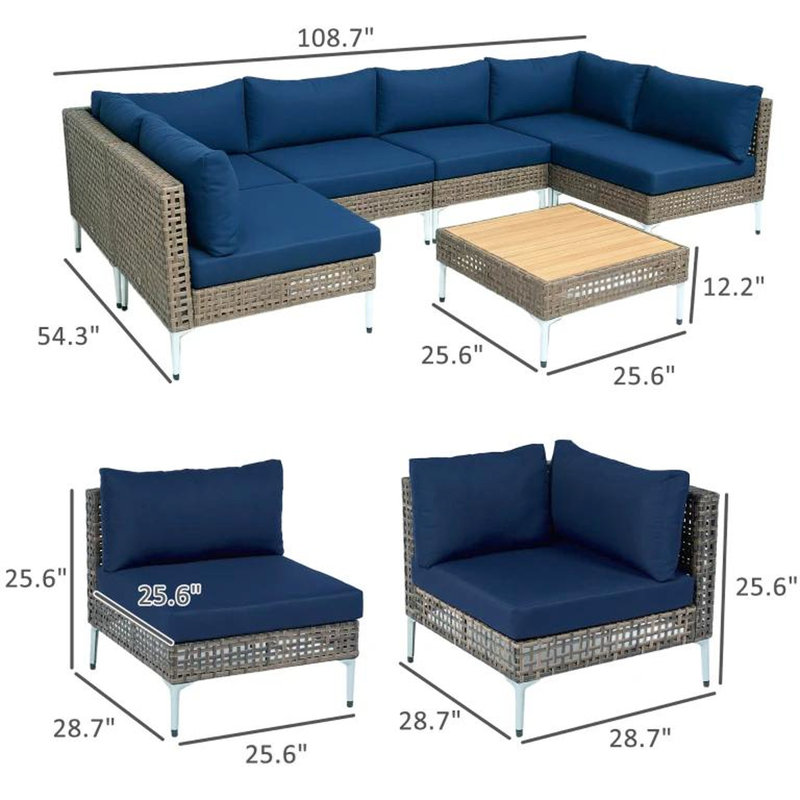 Ensemble de mobilier de patio modulaire de 7 pièces avec assises confortables et charme naturel du bois