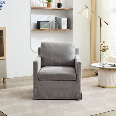 Fauteuil d'appoint pivotant de 29,36 po en chenille grise, maniabilité à 360 degrés, coussin de dossier amovible, pour le salon, le salon, le club, la rotation de la structure du fauteuil, la chambre de bébé, l'espace de lecture