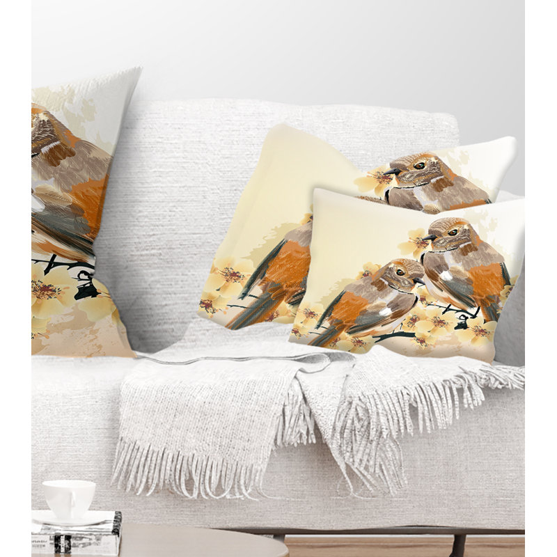Couple d'oiseaux sur une branche - Coussin imprimé animal