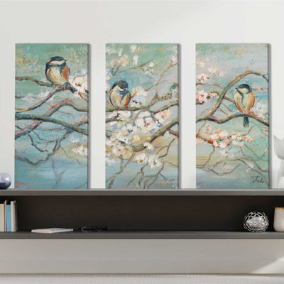 «Spring Branch With Birds», ensemble de 3 impressions sur toile