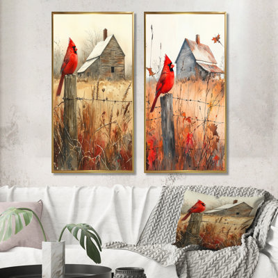 Cardinal Bird par The Farmhouse I - Collection d'art mural animaux 2 pièces