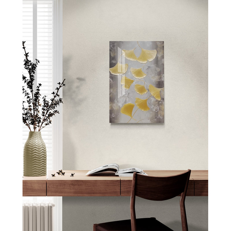 Art mural moderne en verre trempé, feuilles abstraites tombantes, impression d'art contemporain sur verre