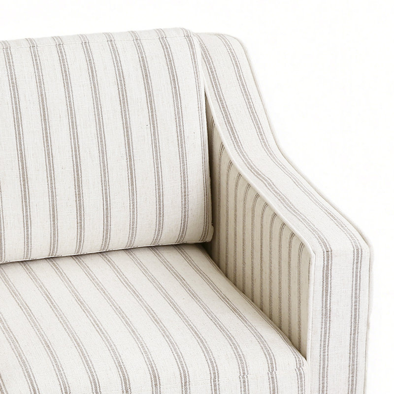 Upholstered Swivel Armchair, Pinstripe Light Brown Cotton Blend