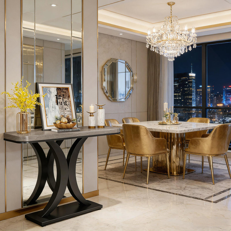 Console compacte, table de vestibule de style industriel moderne, canapé robuste avec finition rustique