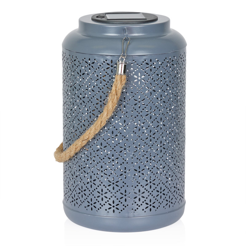 10" Dark Blue Solar Powered Iron Lantern with LED Light