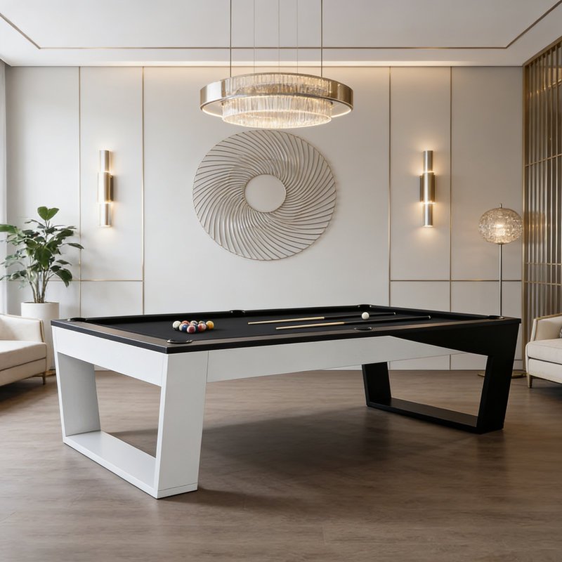Modern Three-in-one Solid Wood Marble Multi-Functional 7'Pool Table, 31.89" H x 111.42" L x 61.42" W