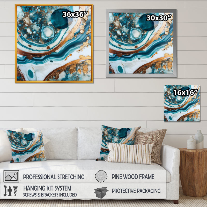 Océan, marbre, Hald, cercle abstrait I - Impressions sur toile de marbre abstrait, H 36 po x l 36 po x P 1,5 po