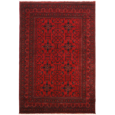 Tapis oriental noir / rouge en laine noué à la main Cremeans 5 pi 9 po x 7 pi 8 po Cremeans