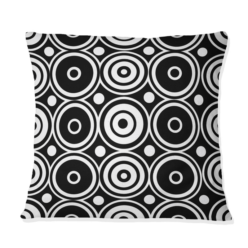 Coussin décoratif blanc avec cercles Mid-Century blancs, H 16 po x l 16 po