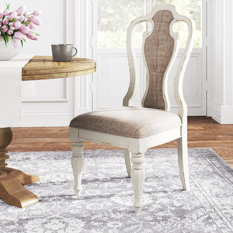 Chaise d'appoint Colchester à dossier Queen Anne en chenille capitonnée, Tweed ivoire