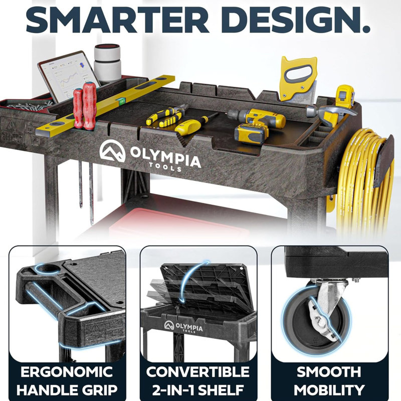 Olympia Tools 2-in-1 Heavy Duty Utility Work Cart Rolling Tool Cart with Wheels
