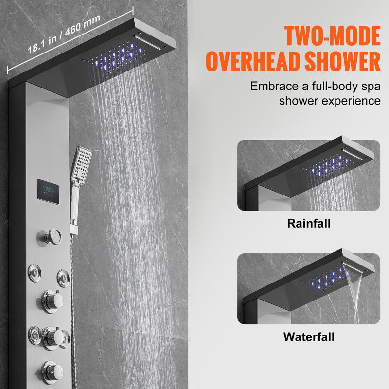 52.9'' Stainless Steel Wall-Mounted Shower Panel with LED Display