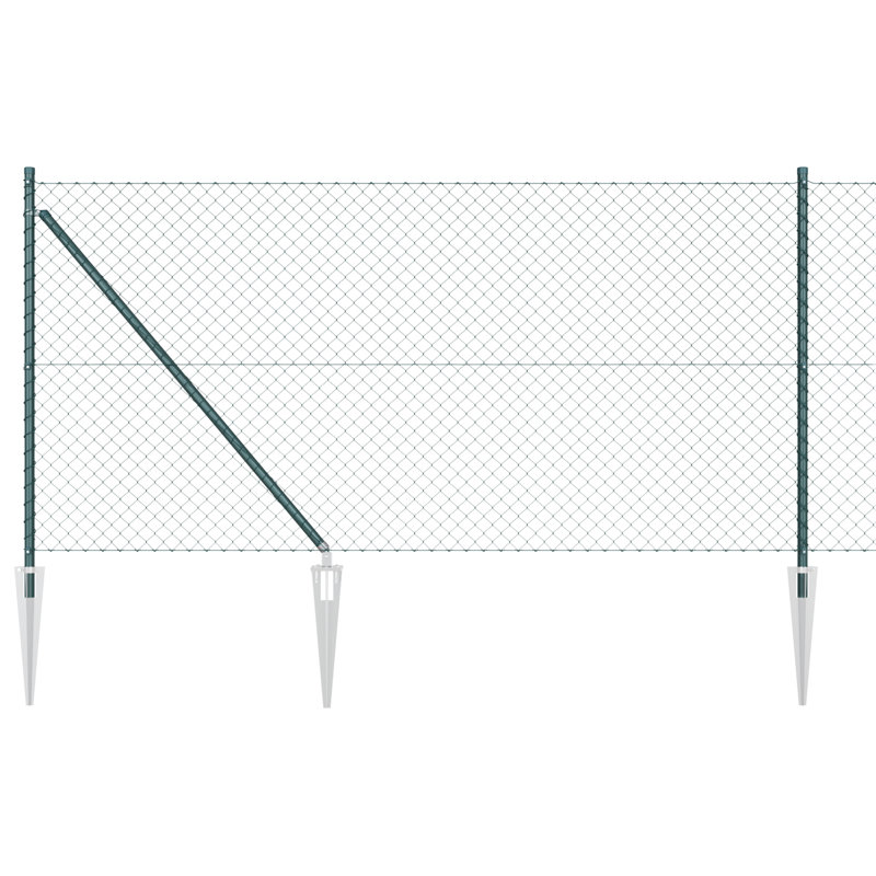 Welded Wire Fence With 13 Spike Posts Galvanised Steel, Green, 100cm H x 1000cm W