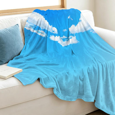 Blue Ultra Soft Flannel Fleece Throw Blanket,Sky Summer Single-Sided Print