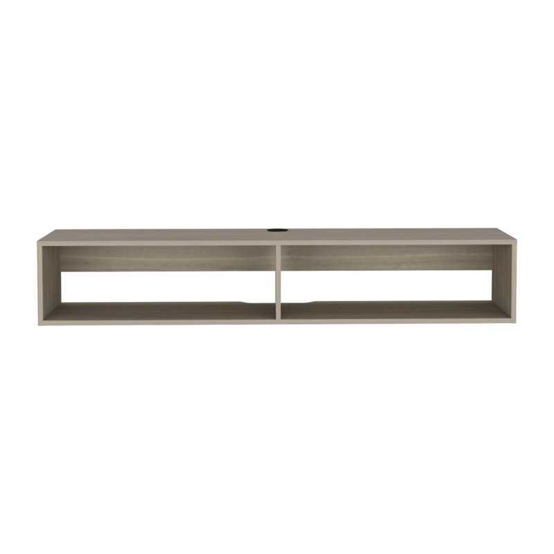Meuble télé 59 po, Engineered Wood, White/Oak, 10.42"H x 59.13"L x 12.63"W