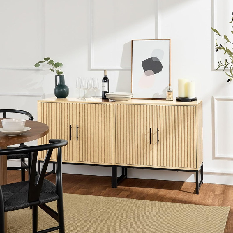 Buffet à lattes, console d'appoint, chêne naturel