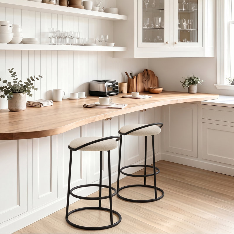 Tabouret de comptoir à dossier bas Kynsley, Lin beige