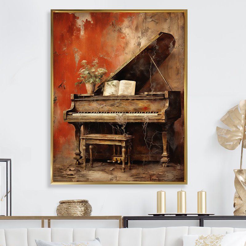 Vintage Piano Timeless Tunes III sur impression sur toile, Cadre flottant doré, 32" H x 16" W