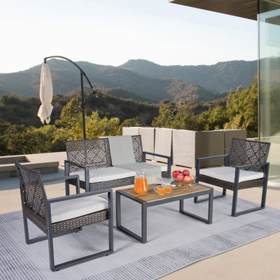 4-Piece Patio Furniture Set Outdoor Balcony Porch Garden Backyard Lawn Furniture Acacia Wood Table Top by Latitude Run