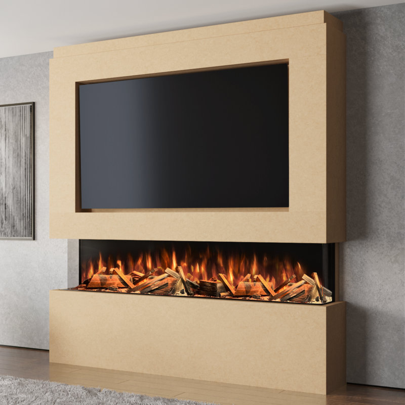 Pre-Built Media Wall Package 12 | Includes 1800mm Advance Series 3-Sided Electric Fireplace with LED Flame Effect