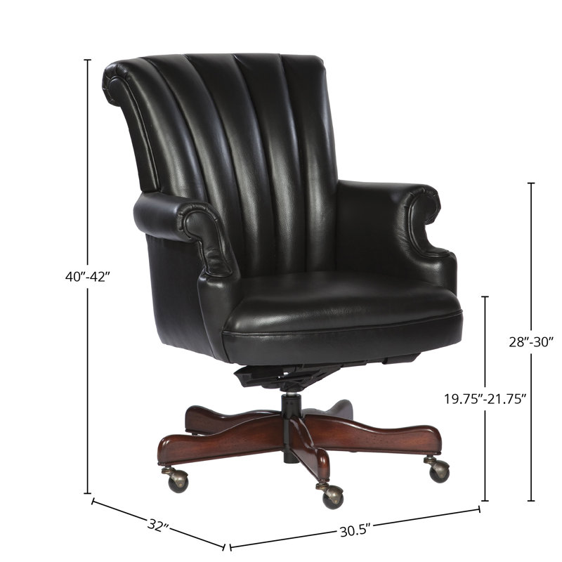Adilynn Genuine Leather Executive Chair, Black