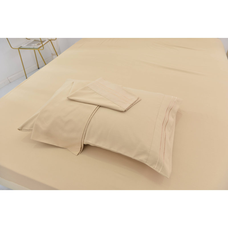 Ensemble de literie en rayonne de bambou, Beige, Ensemble de draps pour très grand lit californien