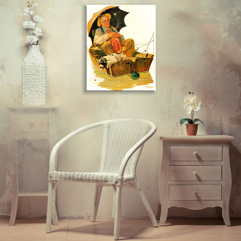 «Gone Fishing» par Norman Rockwell, toile tendue avec châssis, H 24 po x l 17 po