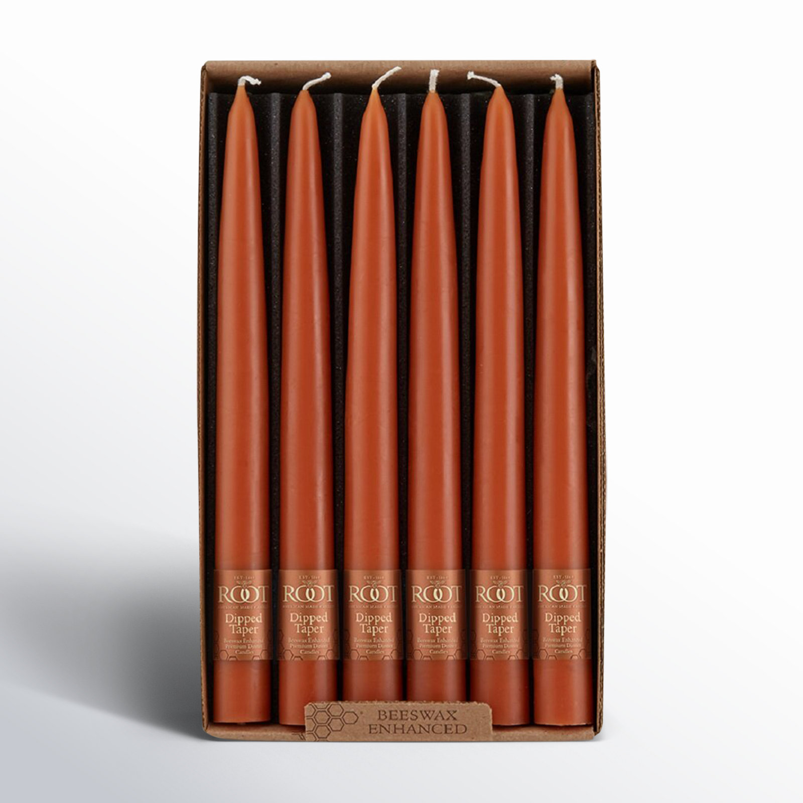 Root Candles Unscented Taper Candle Set, Rust, 9" H x 0.88" W x 0.88" D